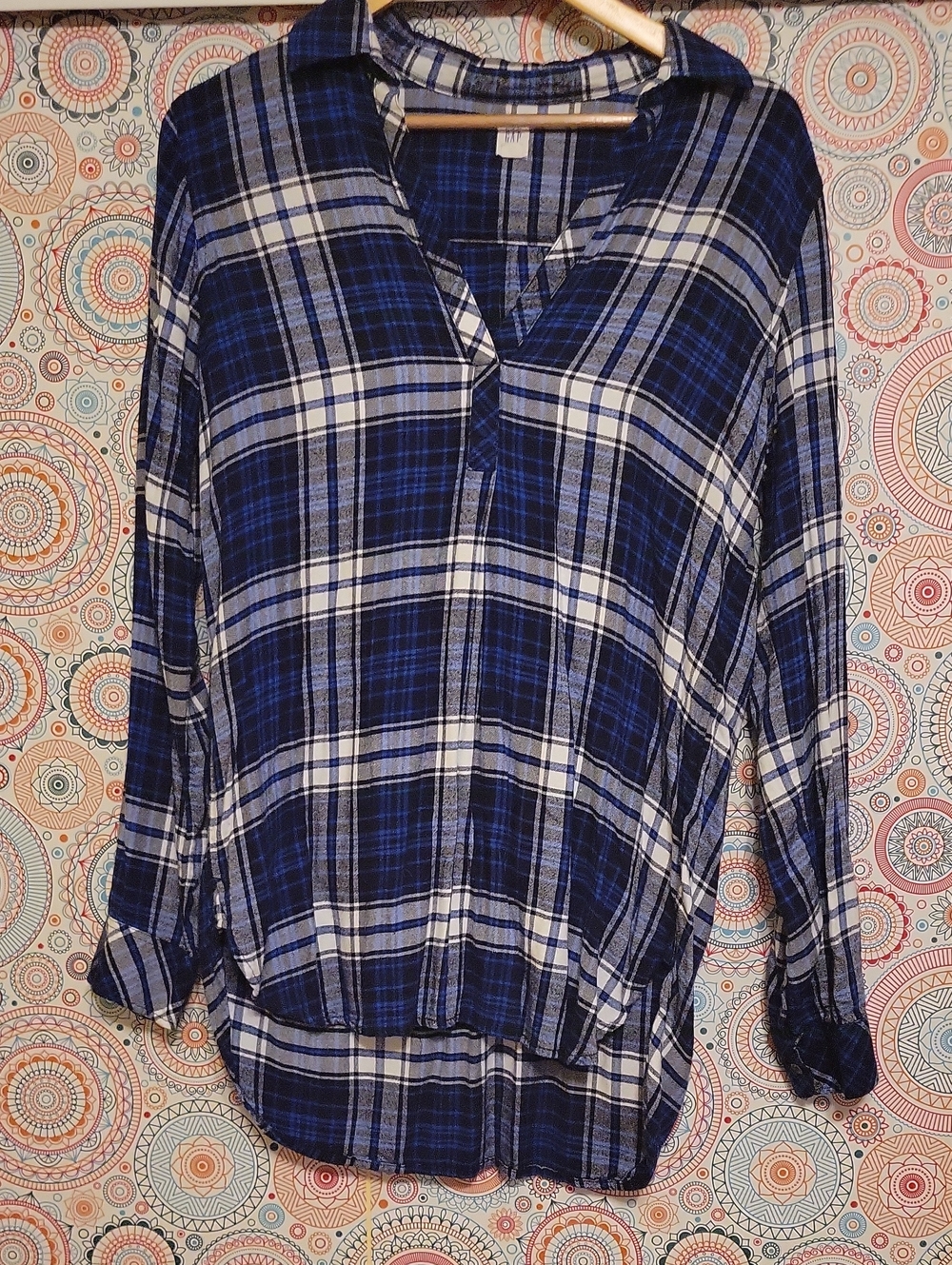 GAP Blue and White Plaid V-Neck Tunic